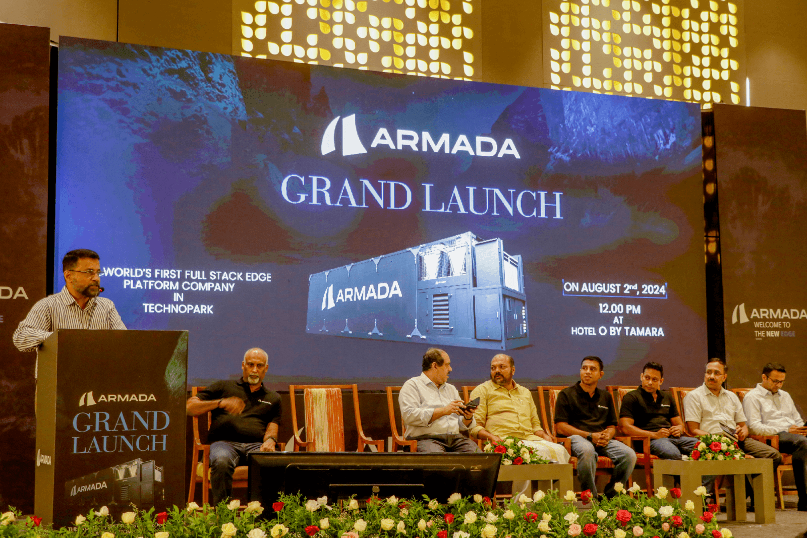 CEO Technopark, Col Sanjeev Nair (Retd.), speaking at the Armada India office launch.