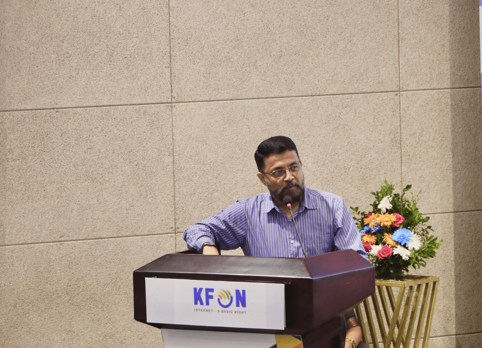 CEO Technopark, Col Sanjeev Nair (Retd), addressing the audience at the KFON launch at Technopark.