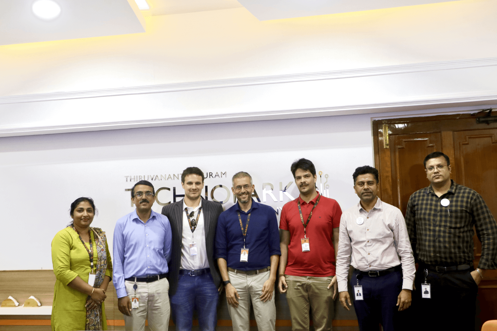 Mr. Vasanth Varada and Mr. George Jacob of Technopark, with Mr. Juan Diego Lelio Scipione Micciche, Mr. Matteo Kirill Rocco, Mr. Renzo Roveglia, Mr. Sajith Nair, Director, and Mrs. Nima Mole.