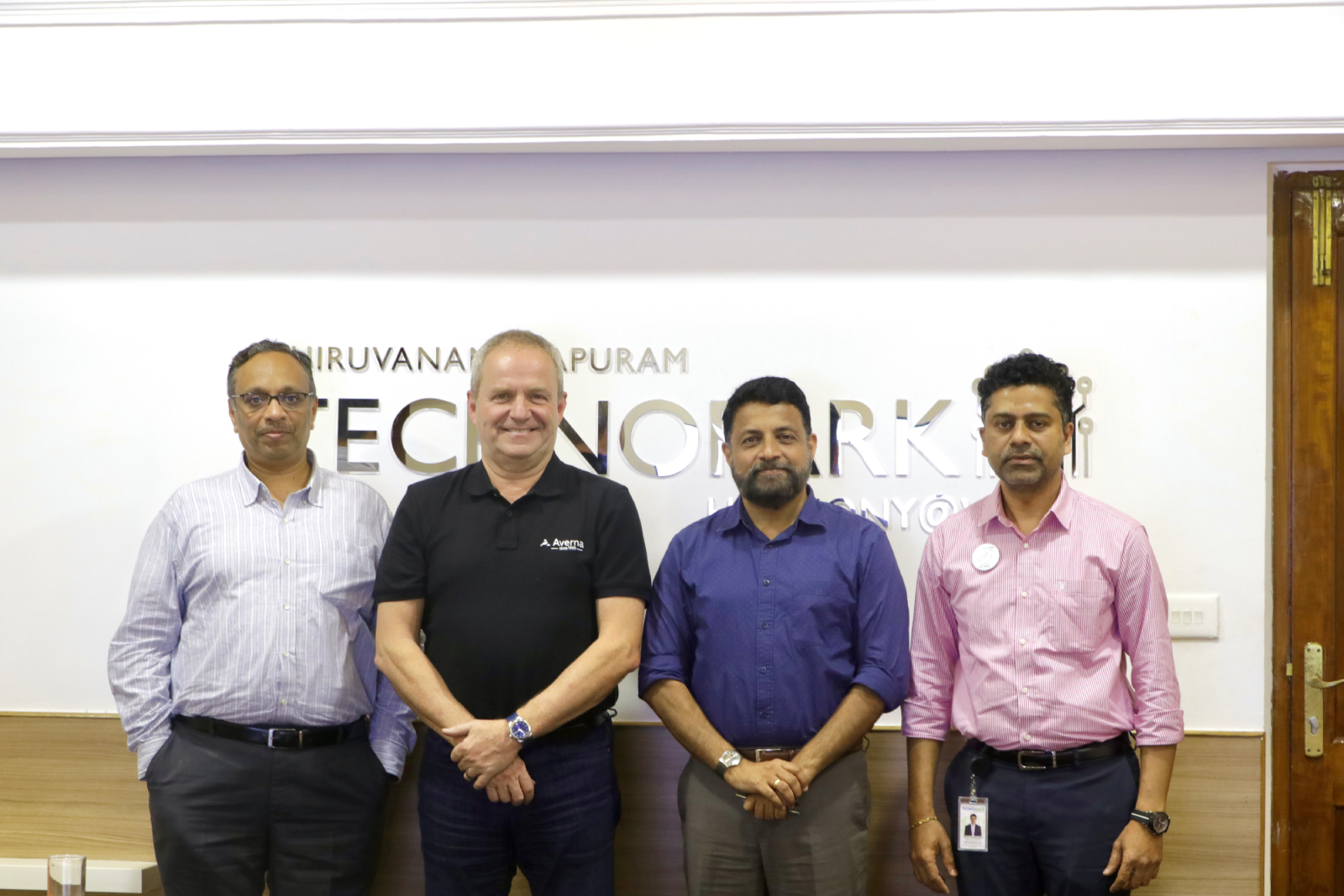 Guests, Mr. François Rainville and Mr. Gautam Shankar, with Col Sanjeev Nair (Retd), CEO, and Mr. Vasanth Varada, DGM - Marketing & Customer Relationship, Technopark