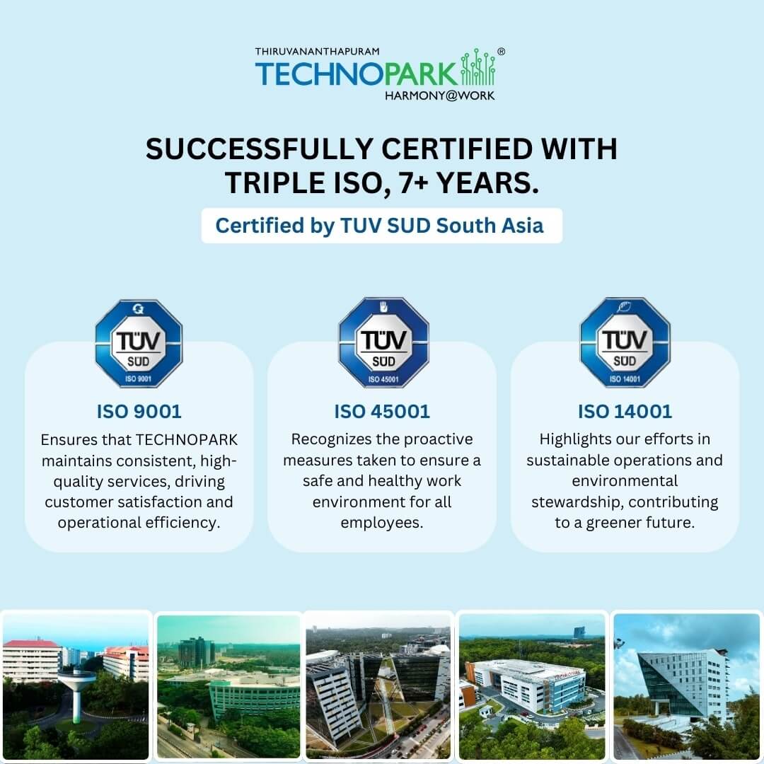 Technopark maintains its ISO Certifications for Quality, Environment and Safety Management