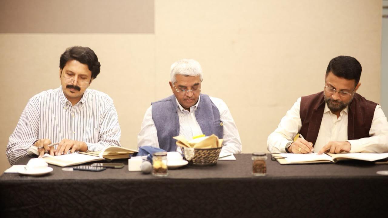 Col Sanjeev Nair (Retd) with Mr. Hrishikesh Nair and Mr. M. R. Jaishankar, Executive Chairman, Brigade Group.