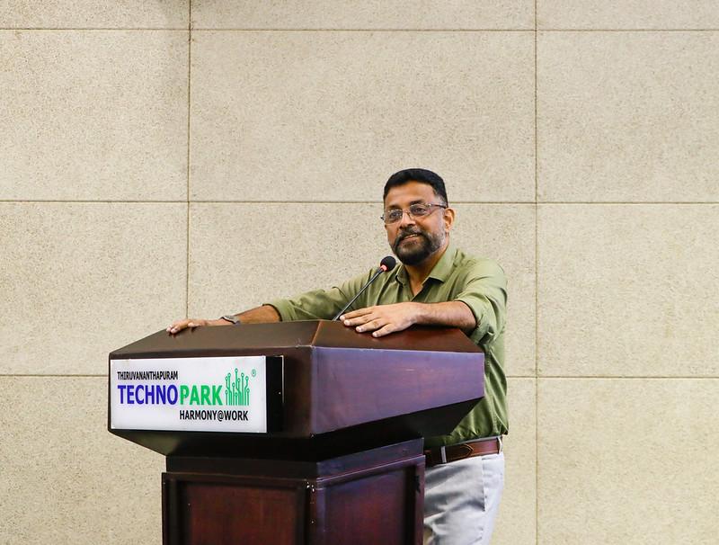 Col Sanjeev Nair (Retd), CEO Technopark, addressing the youth at the program.